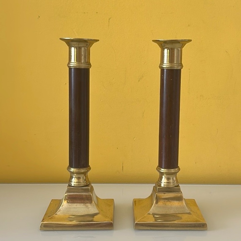 Vintage Retro Mid Century Art Deco Brass Candlestick Holders, Set of 2